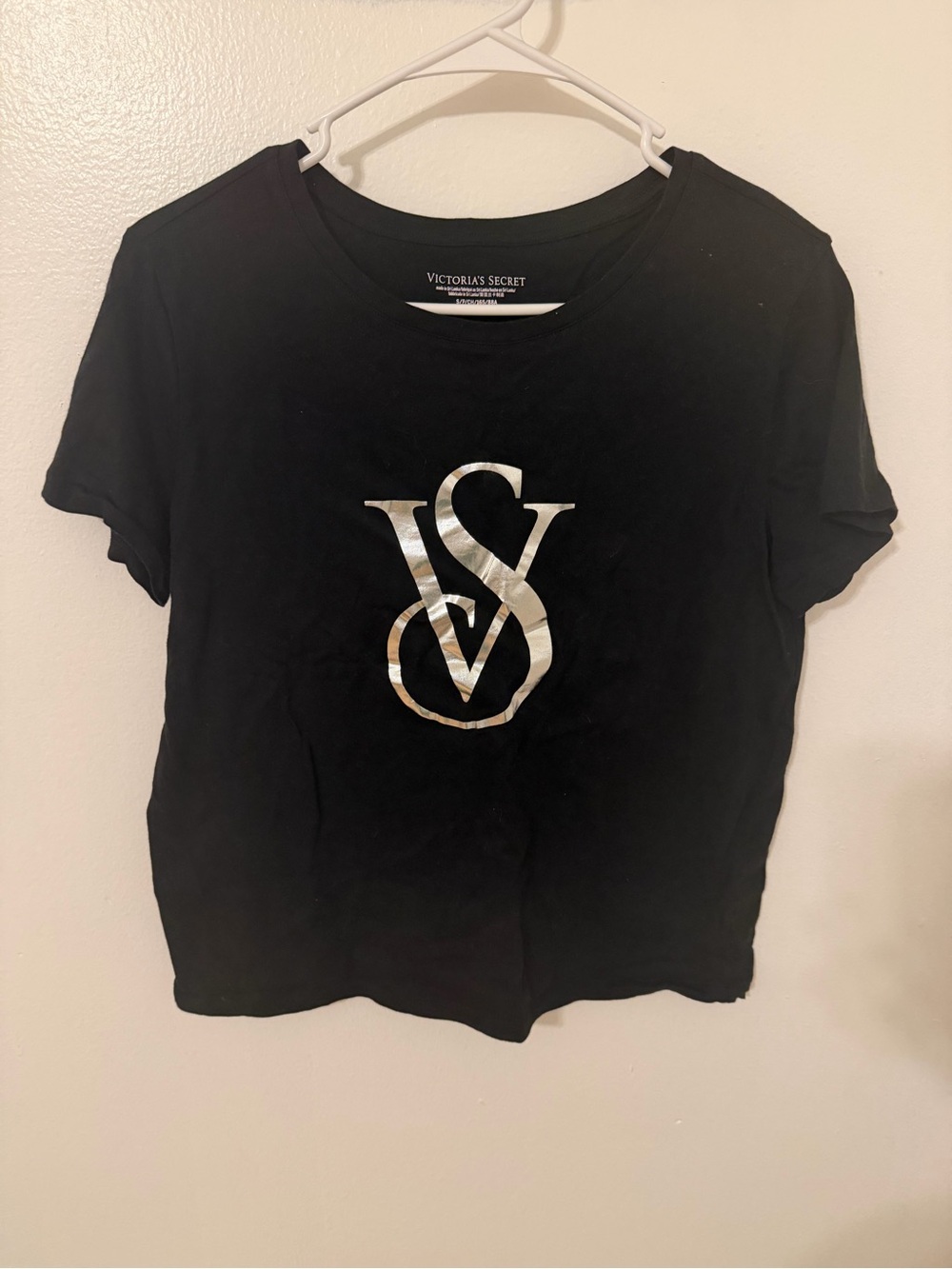 Victoria's Secret Black Tee with Metallic Silver VS Monogram